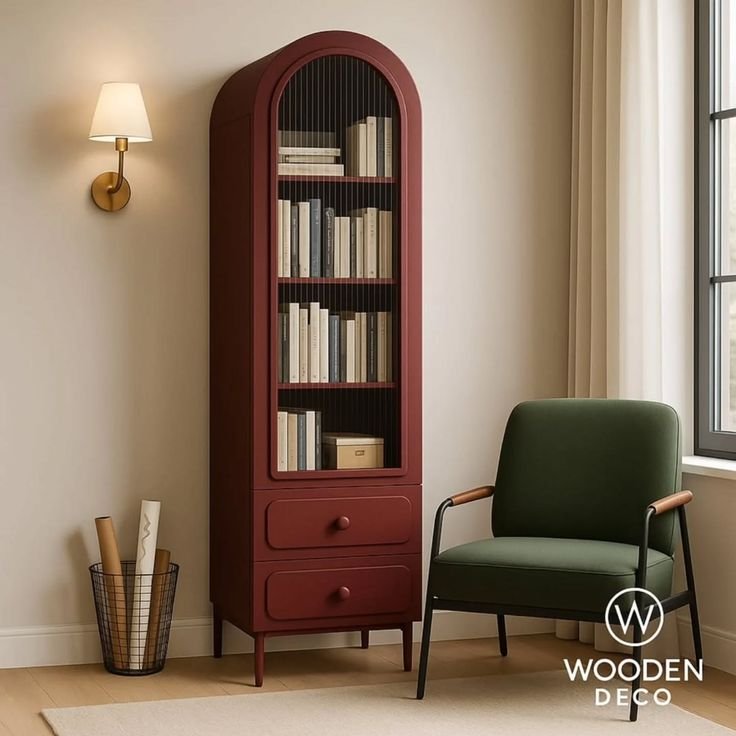 Classy book cabinet with luxe accent chair